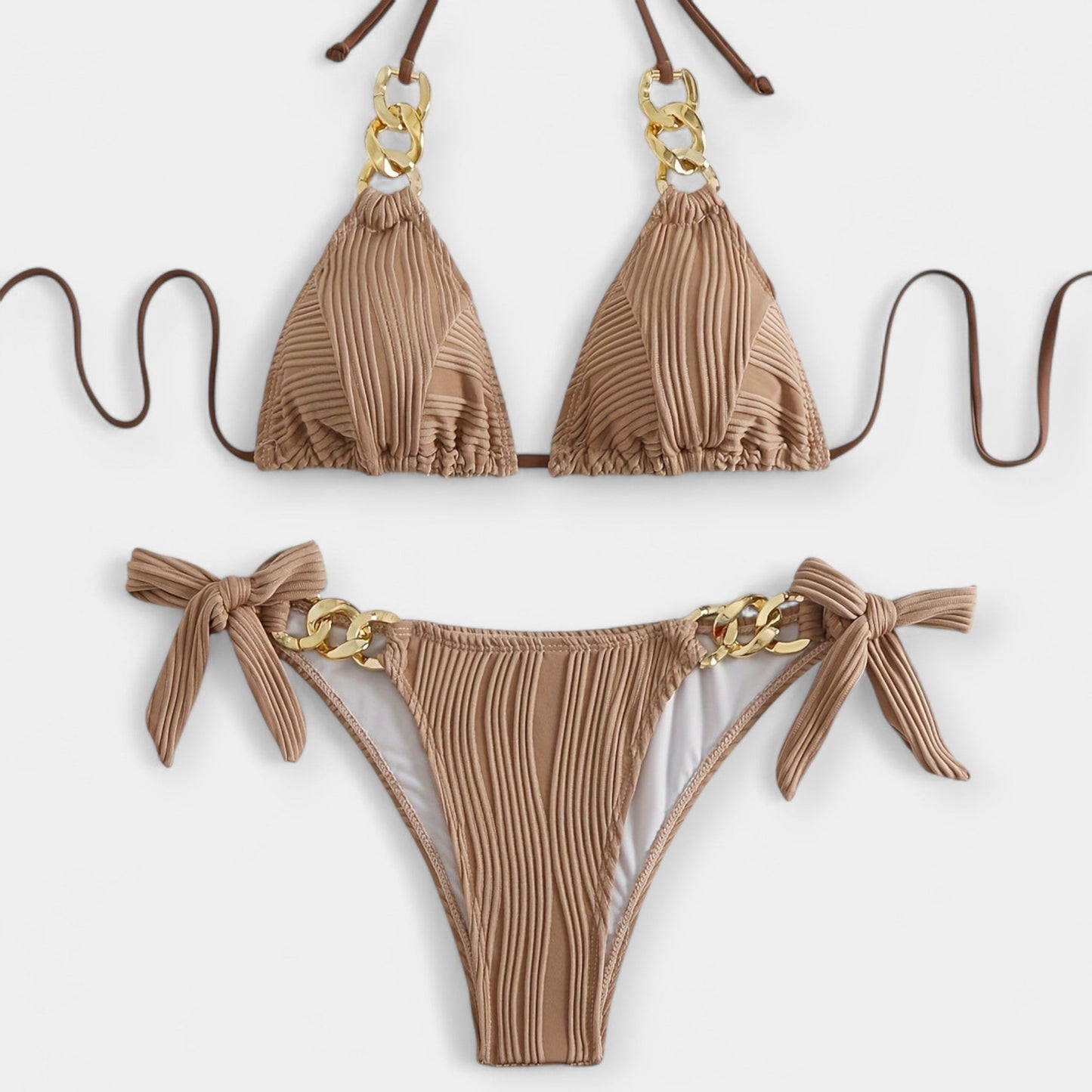 Çizgili Ruched Bikini Seti