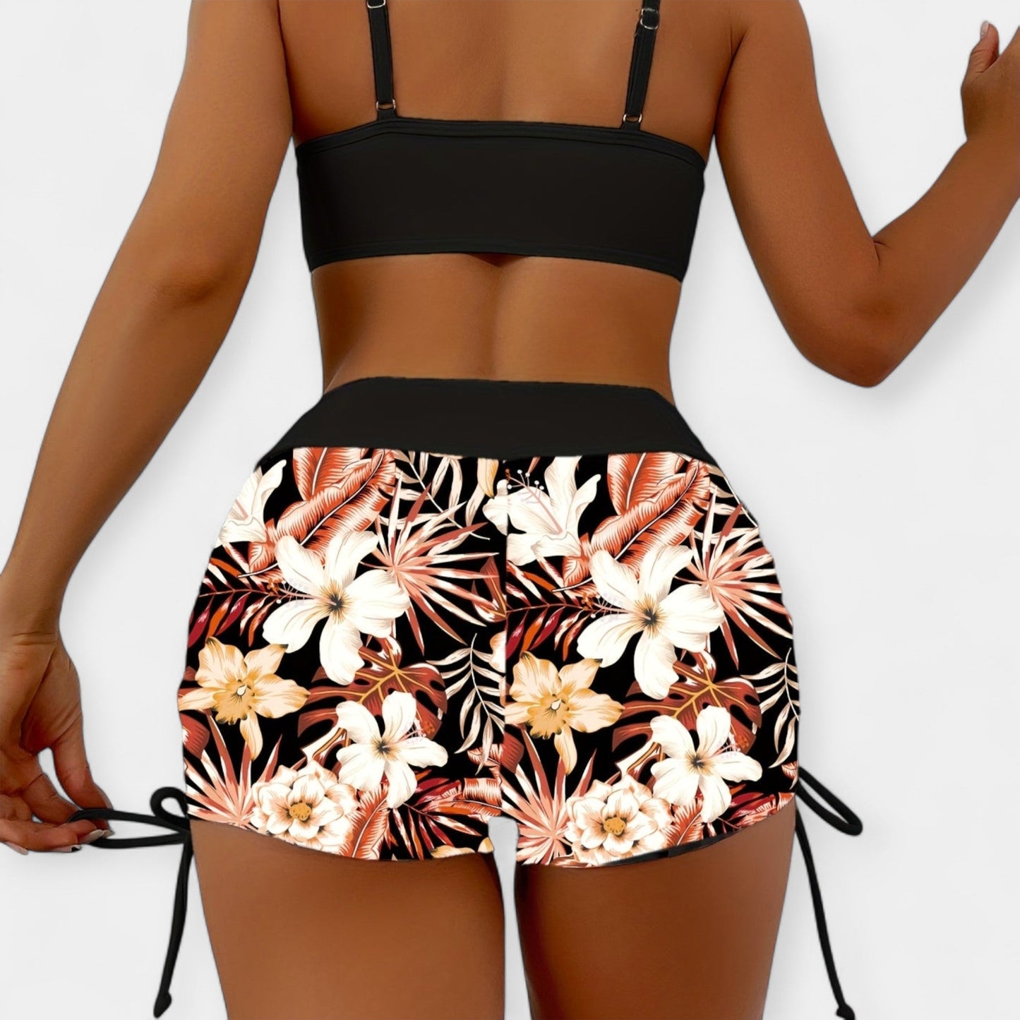 Yüksek Bel Tropikal Desenli Bikini Takımı