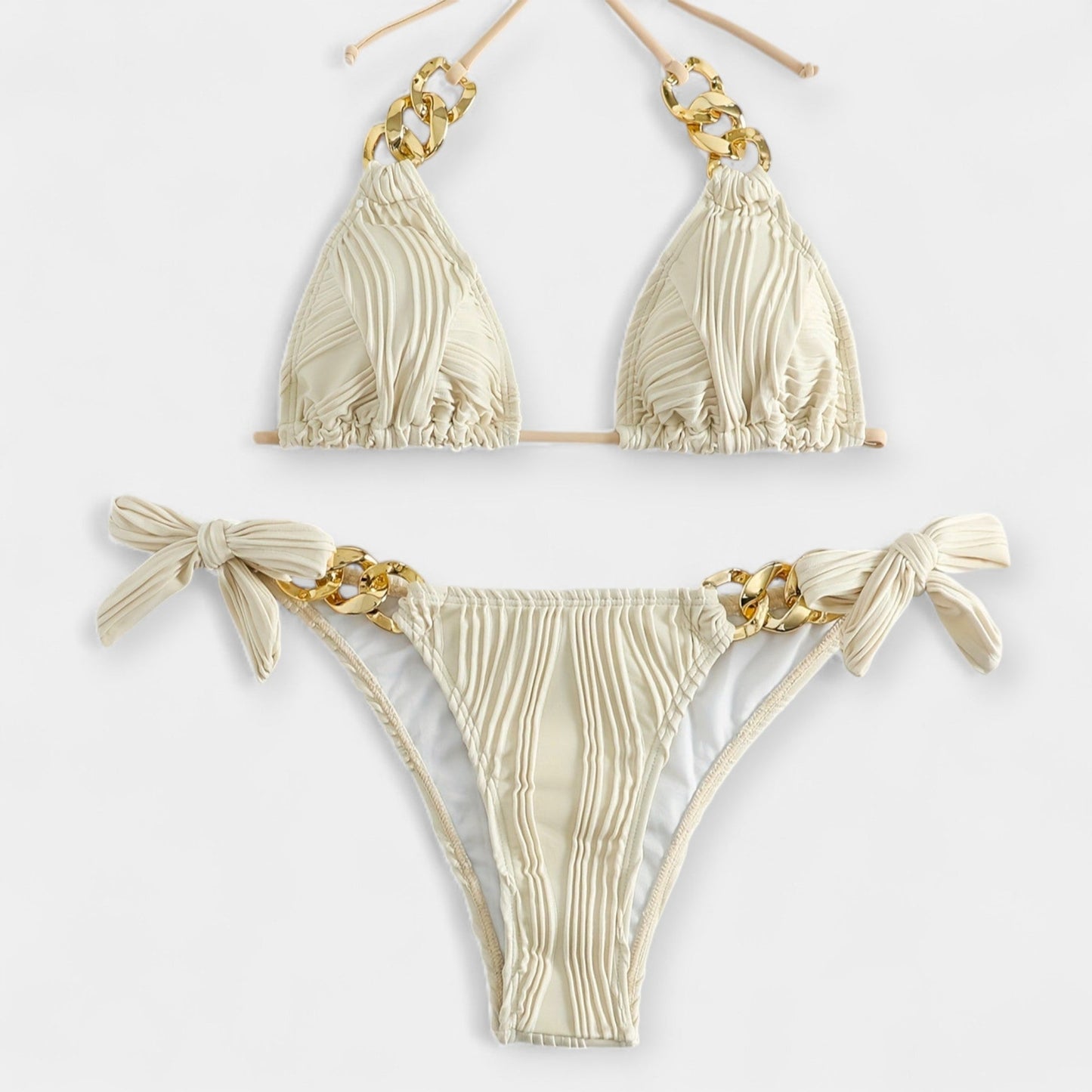 Çizgili Ruched Bikini Seti