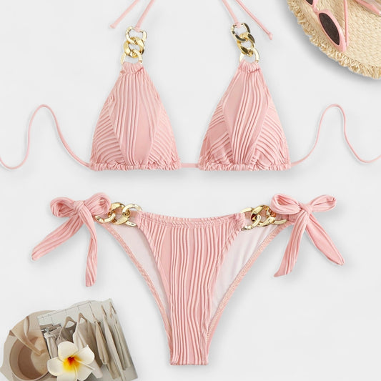 Çizgili Ruched Bikini Seti