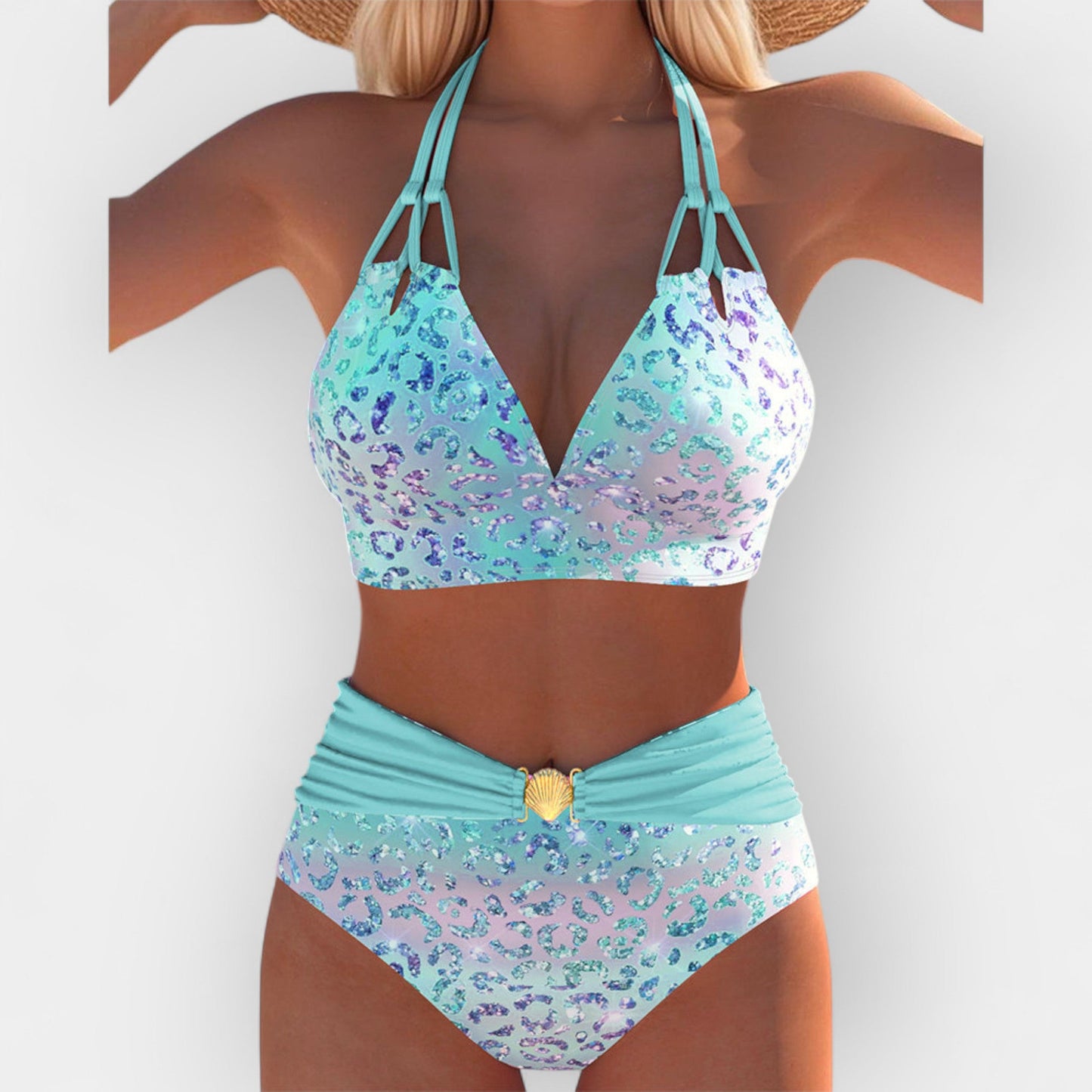 Boyun bağı ile bikini ve canlı desen