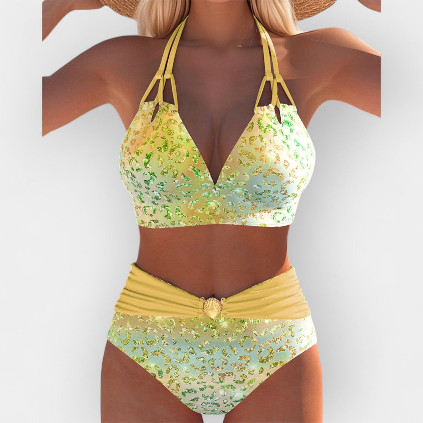 Boyun bağı ile bikini ve canlı desen