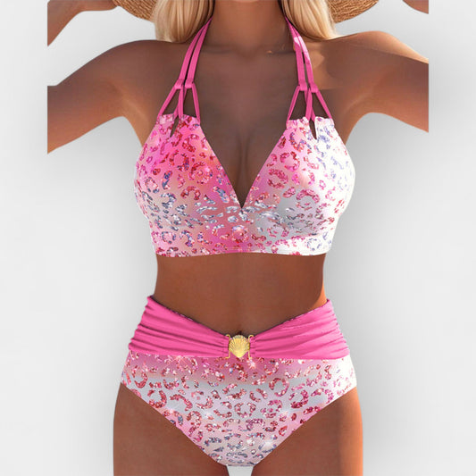 Boyun bağı ile bikini ve canlı desen