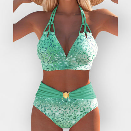 Boyun bağı ile bikini ve canlı desen