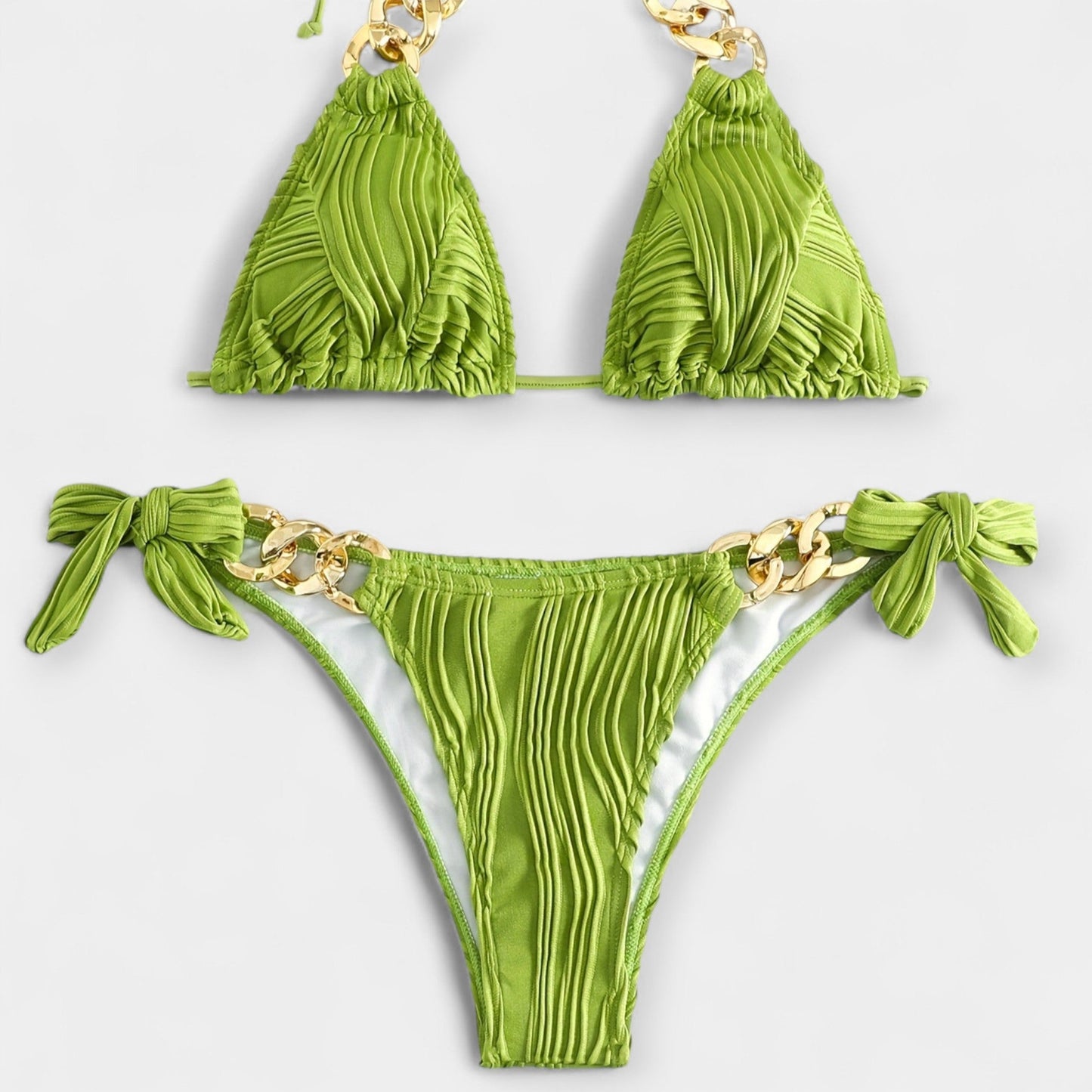 Çizgili Ruched Bikini Seti