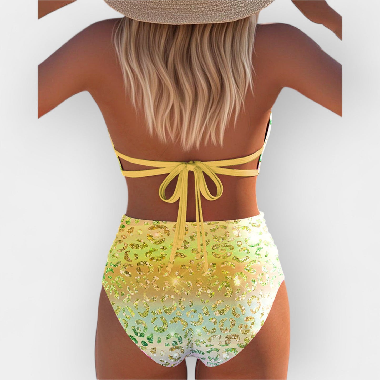 Boyun bağı ile bikini ve canlı desen