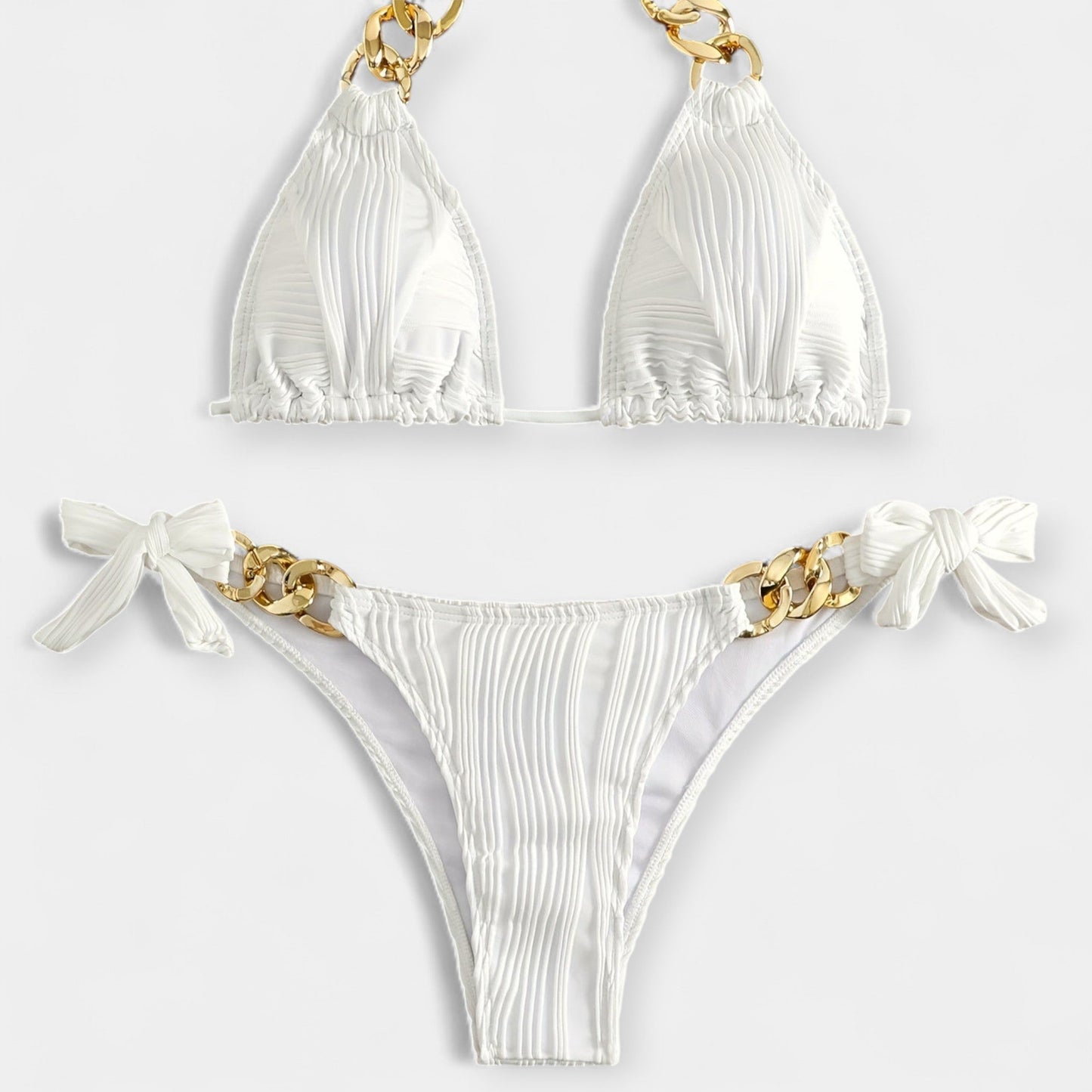 Çizgili Ruched Bikini Seti