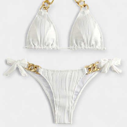 Çizgili Ruched Bikini Seti