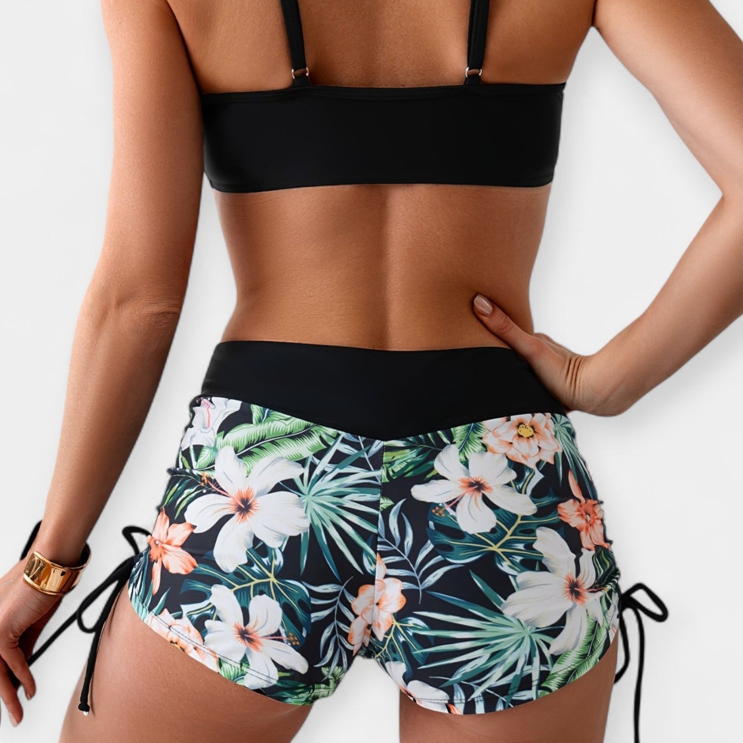 Yüksek Bel Tropikal Desenli Bikini Takımı