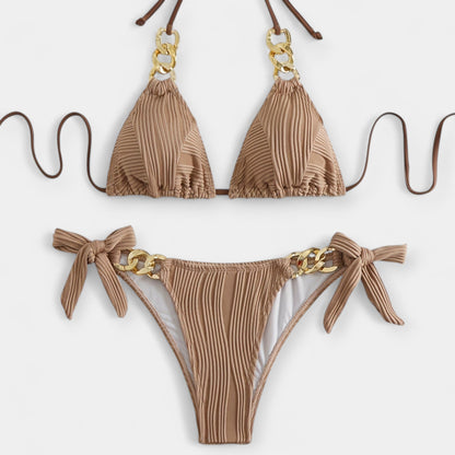 Çizgili Ruched Bikini Seti