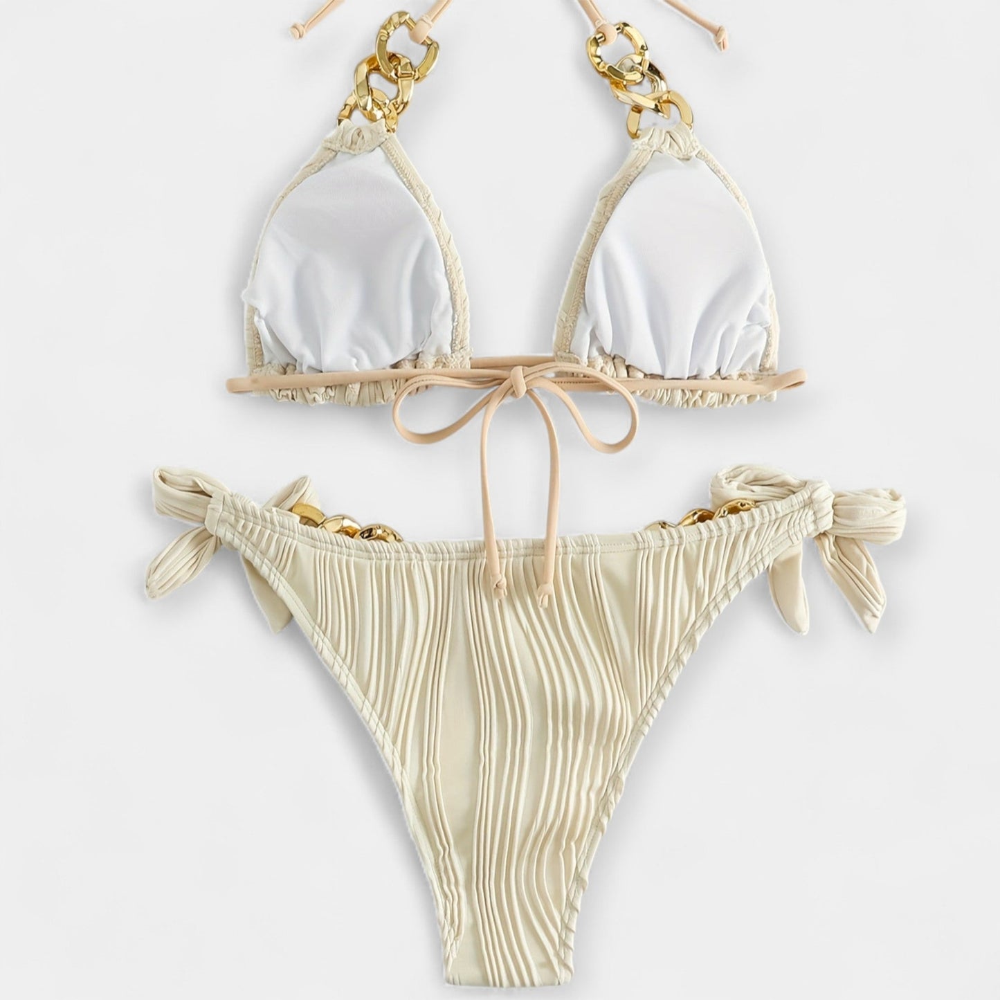 Çizgili Ruched Bikini Seti