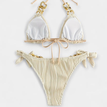 Çizgili Ruched Bikini Seti