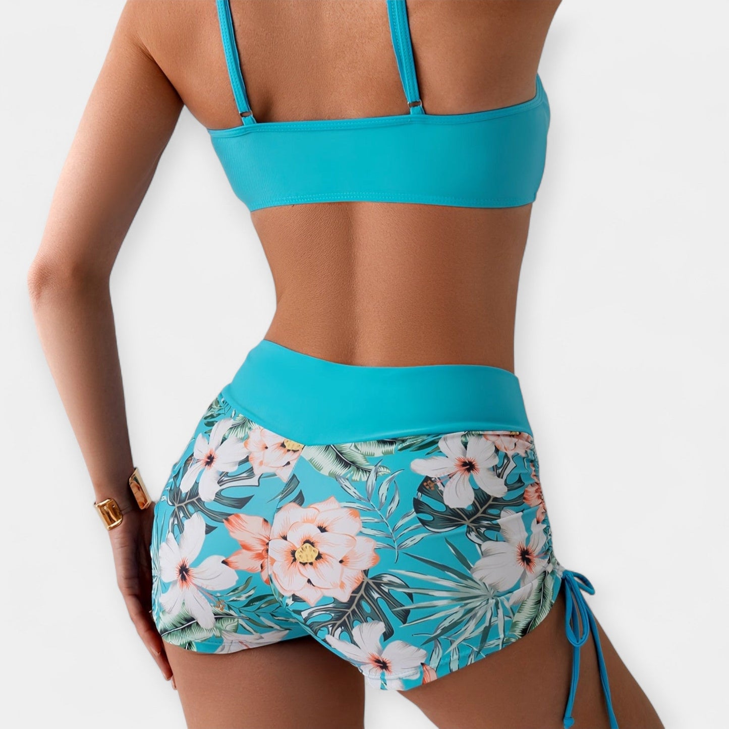 Yüksek Bel Tropikal Desenli Bikini Takımı