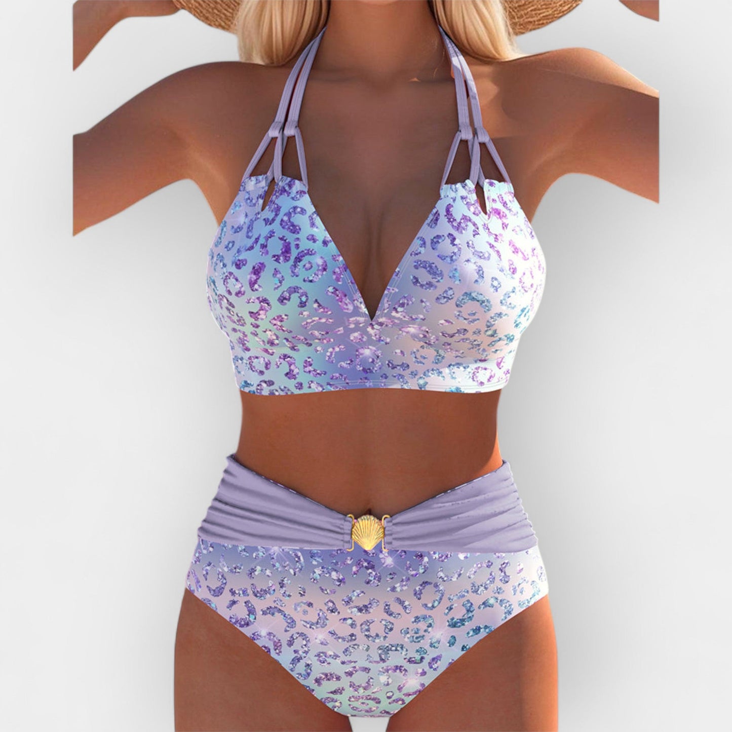 Boyun bağı ile bikini ve canlı desen